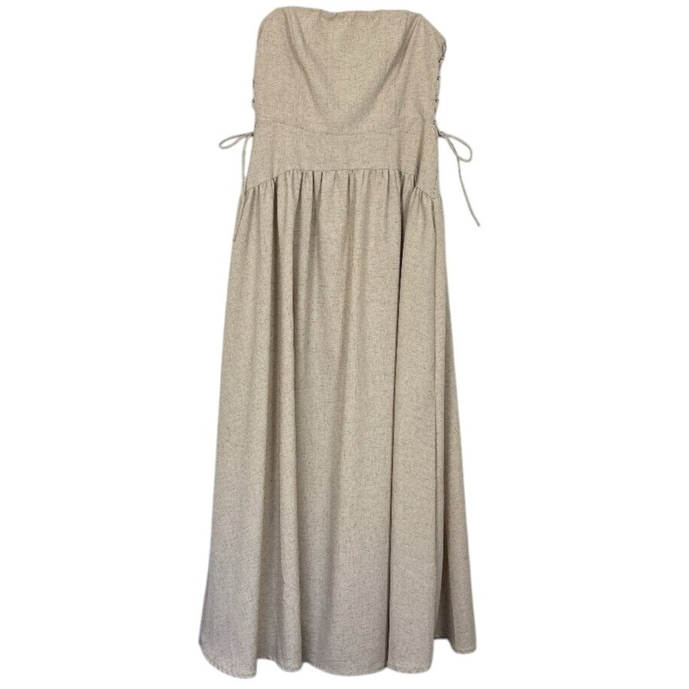 NWT Edit By Nine‎ Beige Corset Lace-Up Midi Dress Women's M Neutral Strapless